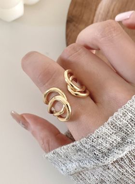 不规则几何线条戒指女交叉缠绕个性嘻哈朋克开口指环欧美风食指戒