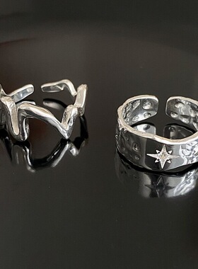 甜美星星气质戒指女ins风几何波浪线条开口指环网红时尚食指戒潮