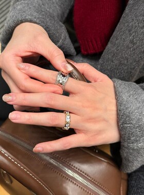 个性几何褶皱戒指女不规则时尚嘻哈朋克开口指环小众设计感食指戒