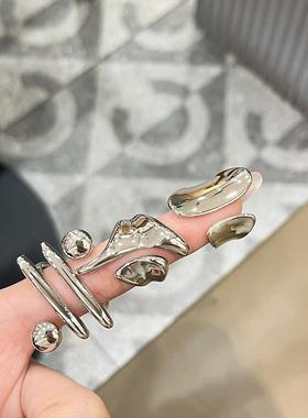 金属不规则宽边戒指女个性时尚嘻哈百搭S925镀银开口指环食指戒潮