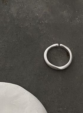 高级感磨砂素圈戒指女简约冷淡风气质个性百搭S925镀银开口食指环
