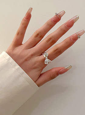 甜美蝴蝶结戒指女精致叠戴百搭S925镀银开口指环ins风网红食指戒