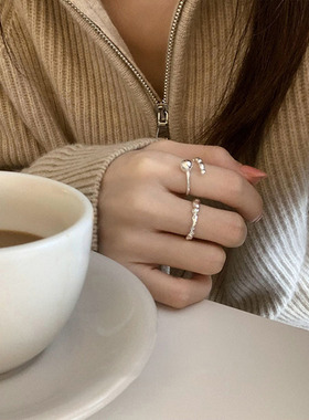 几何不规则戒指女个性熔岩设计圆球S925银开口指环创意甜酷食指戒