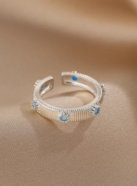 海蓝色星星拉丝戒指女ins风小众设计感开口指环甜酷时尚食指戒潮