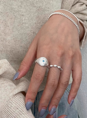 重工八芒星精致戒指女甜酷时尚个性百搭S925镀银百搭米粒食指戒潮