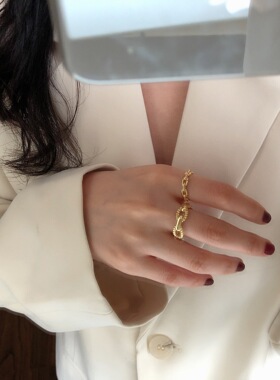 韩国东大门链条开口戒指女欧美风几何复古镂空简约个性食指环潮