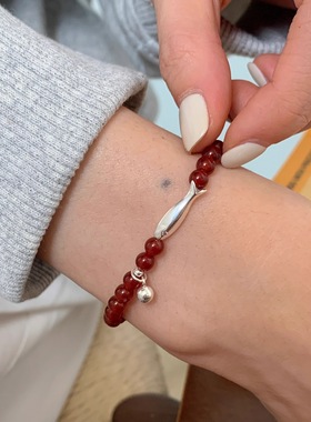 年年有余小圆球吊坠手链女红色圆珠个性百搭气质S925镀银手环手饰