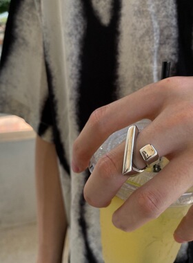 几何交错戒指女简约冷淡风个性百搭S925镀银开口指环金属食指戒潮