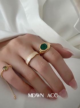 甜酷几何拼色戒指女韩版时尚个性S925银波浪开口指环流苏食指戒潮