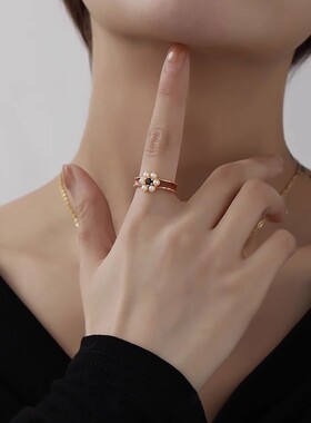 精致滴釉面珍珠戒指女简约时尚气质S925镀银开口指环网红食指戒潮