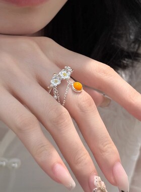 立体花朵戒指女几何流苏精致栀子花瓣甜酷开口指环小众设计食指戒