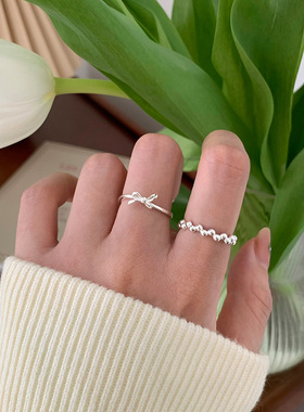 甜美叠戴戒指女细圈百搭精致蝴蝶结爱心开口指环ins风网红食指戒