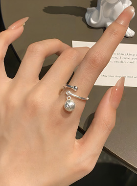 高级感哑光圆球戒指女小众设计轻奢精致开口指环网红时尚食指戒潮