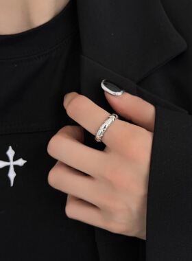 甜酷网格戒指女韩版时尚气质几何叠戴开口指环ins小众设计食指戒