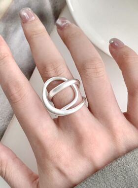 哑光线条交错戒指女几何立体个性不规则开口指环小众设计感食指戒