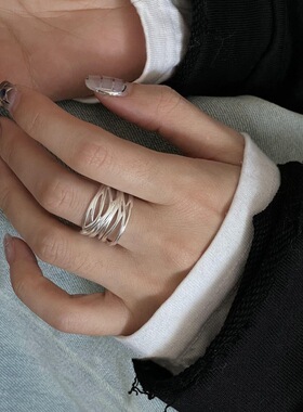 绞丝多层线条交叉戒指女时尚个性几何开口指环ins风网红食指戒潮