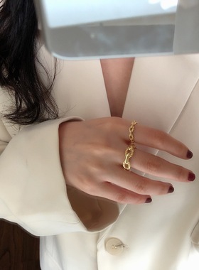 韩国东大门S925银链条开口戒指女欧美复古镂空简约地摊潮食指环