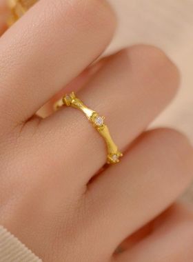 简约竹节戒指女新中式时尚百搭叠戴S925镀银开口指环ins食指戒潮