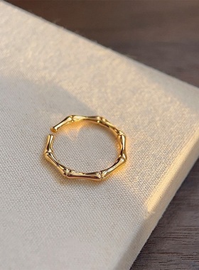 小众设计竹节素圈戒指女时尚冷淡风百搭开口指环ins风清新食指戒