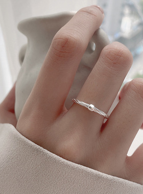 简约叠戴细圈方块戒指女麻花时尚个性创意S925镀银开口指环食指戒