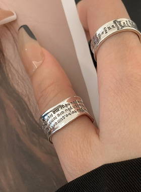 字母环绕宽边戒指女复古时尚重工个性嘻哈时尚气质开口指环食指戒