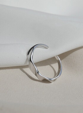 几何莫比乌斯戒指女简约冷淡风百搭S925镀银开口指环小众食指戒潮