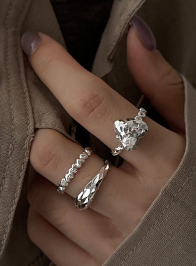 双层爆闪鱼鳞戒指女几何时尚百搭小众设计开口指环简约个性食指戒