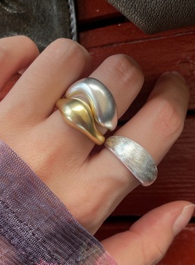 简约金属几何戒指女百搭叠戴个性时尚不规则开口指环哑光食指戒潮