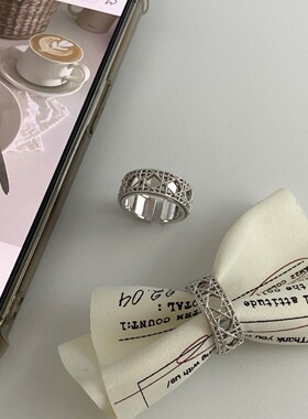 几何网格精致戒指女简约时尚气质网红开口指环几何宽边小众食指戒