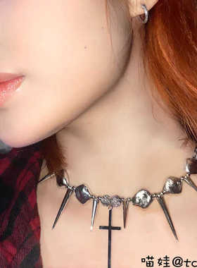 亚文化朋克十字架项链魅魔锁骨链