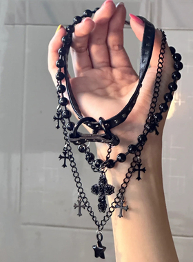 黑色十字架项链亚文化配饰项圈女