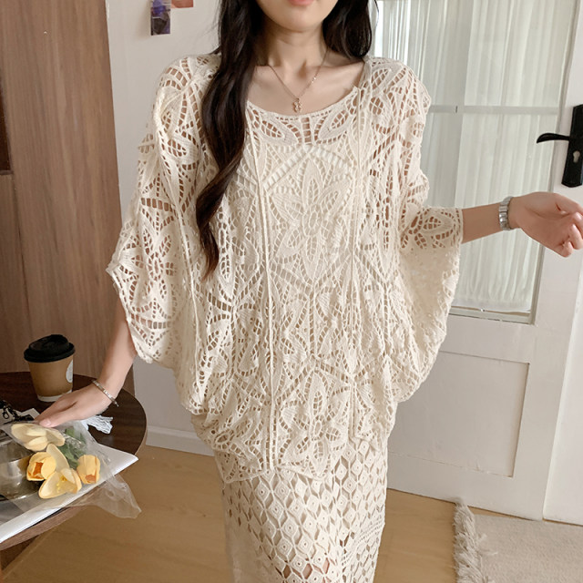 ເສື້ອເຊີດກັນແດດ crochet lace hollow ແບບເກົາຫຼີ