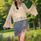 Hook pattern hollow knit bell sleeve blouse ກັນແດດ