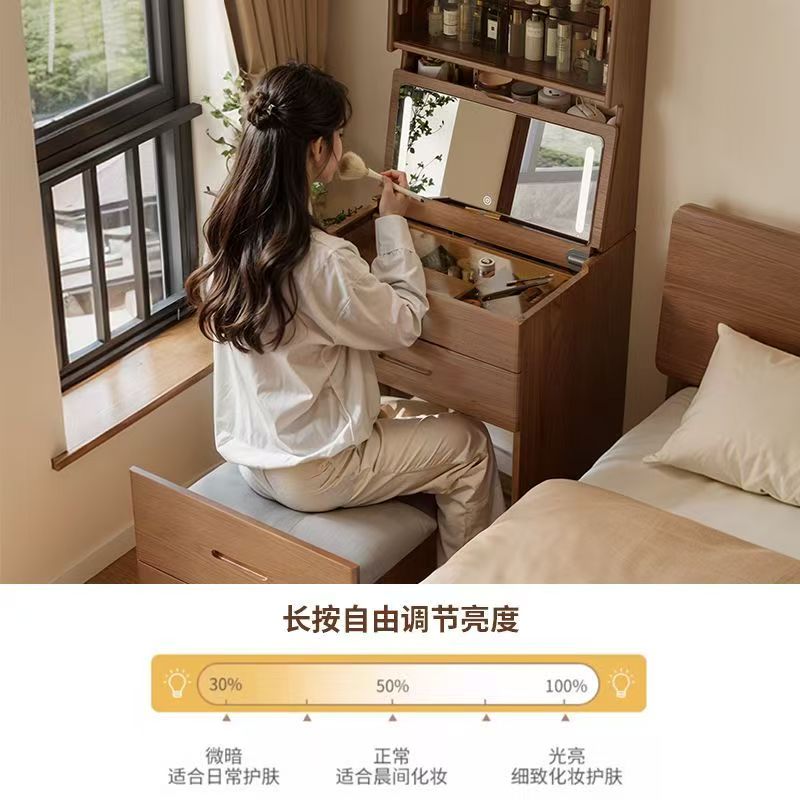 实木梳妆台小型卧室现代简约化妆桌小户型迷你翻盖收纳柜一体 - 图2