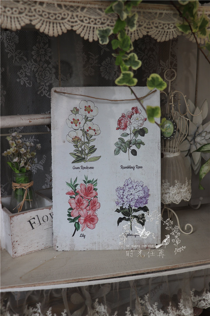 多款复古仿旧花朵ins天使铁皮画 花园阳台庭院装饰壁挂墙面挂画D1