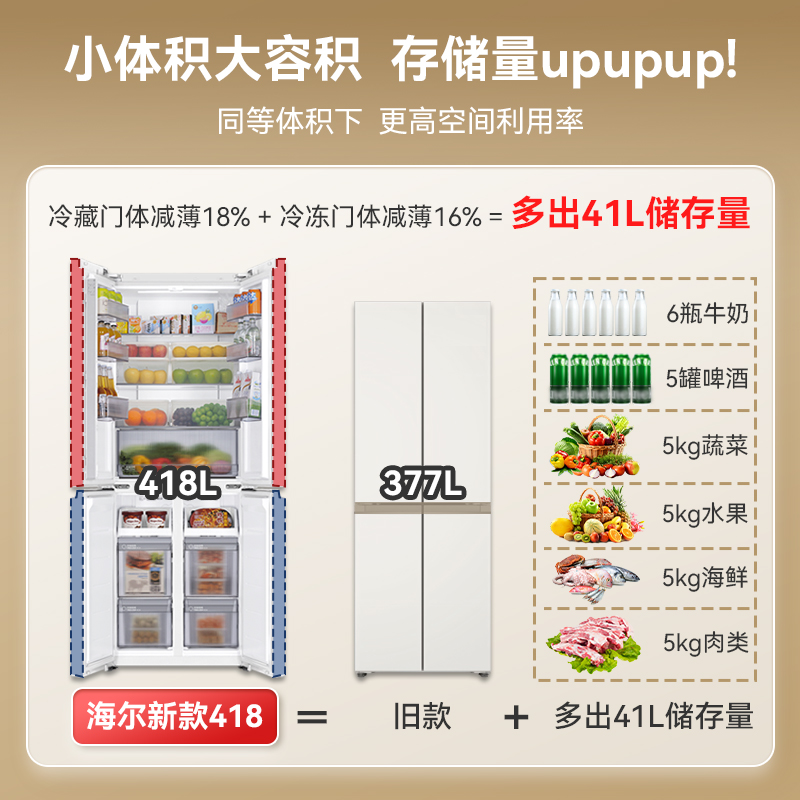 政府以旧换新补贴海尔418L十字双开零嵌入式冰箱家用无霜一级能效