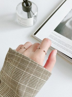 韩版纯银黑色锆石迷你细小戒指