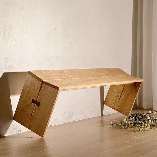 白蜡木长条凳侘寂风家用换鞋凳客厅餐桌长板凳实木卧室长凳木板凳-图2