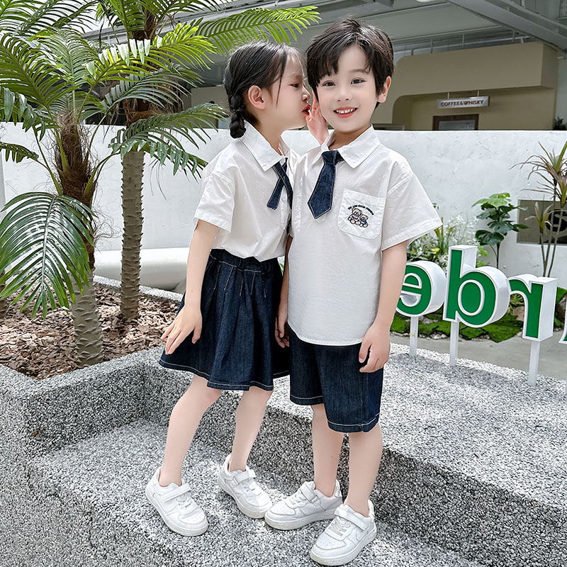 儿童夏季套装男女童六一表演幼儿园班服白衬衫毕业照jk制服演出服