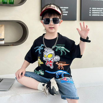 ເຄື່ອງນຸ່ງເດັກນ້ອຍຊາຍ Ultraman summer suit children summer 2024 new handsome baby internet celebrity boy boys clothes