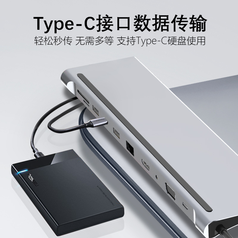 14合1typec扩展坞4KHDMI集线器USB3.0笔记本分线网口适用华为苹果 - 图0