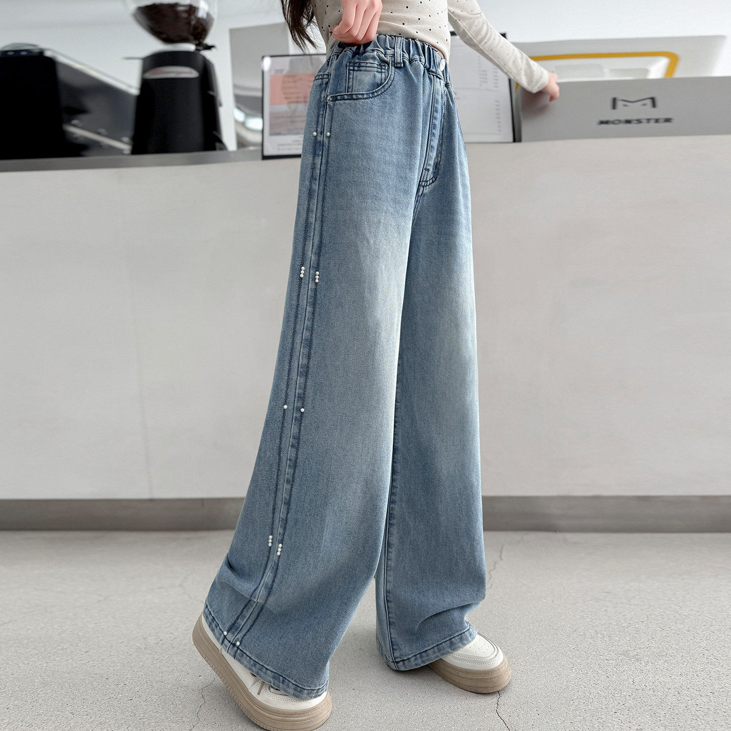 女童直筒牛仔裤2026新款潮版大童刺绣珍珠阔腿裤儿童裤子春秋新款,淘宝优惠券,粉丝福利购,淘宝优惠卷