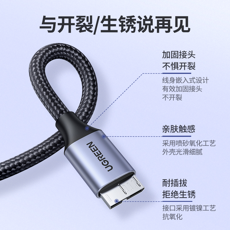 绿联 usb3.0移动硬盘数据线延长连接线充电线接口适用于东芝wd希捷seagate西部toshiba三星note3/s5手机硬盘 - 图2