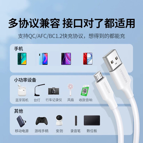 绿联 安卓数据线快充micro usb适用手机风扇录音笔移动电源高速充电器线加长编织2米蓝牙耳机台灯充电宝线 - 图1