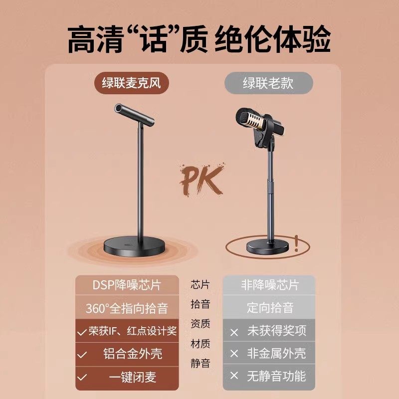 绿联麦克风直播套装主播k歌麦声卡 绿联中汉正光麦克风/话筒