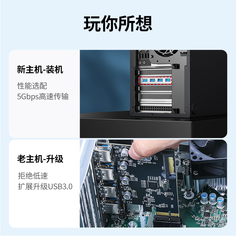 绿联PCIE转USB3.0扩展卡4口一拖四接口台式机电脑机箱主机内置主板PCI-E后置转接卡通用x4/8/16高速拓展面板 - 图1