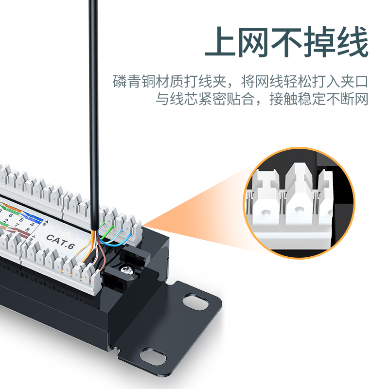 绿联24口48网络配线架超五cat5/6六类千兆非屏蔽rj45网线机柜跳线模块19英寸服务器机架式1U理线槽架配打线刀
