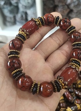 男女款首饰冰花玛瑙桶珠手链玛瑙