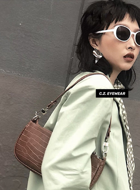 韩版复古椭圆形白色框太阳眼镜ins明星同款潮女网红遮阳街拍墨镜