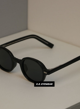 日系vintage复古小圆框透明茶色板材墨镜女个性小众偏光太阳镜潮